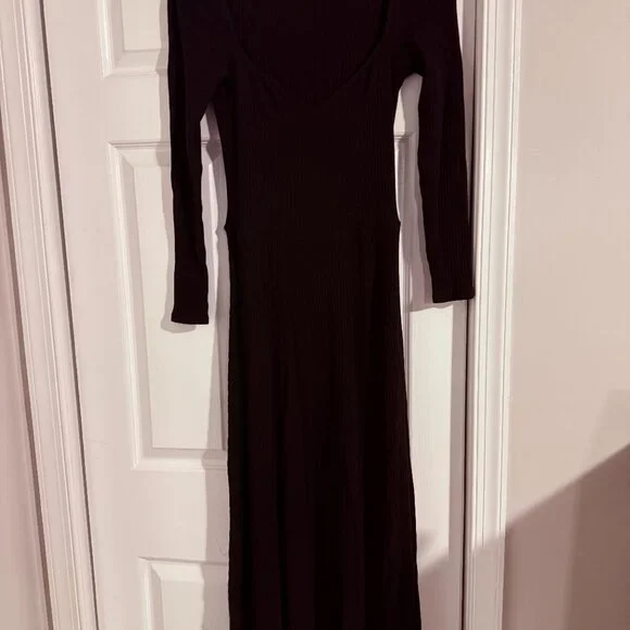 Reformation Banks Long Sleeve Ribbed Stretch-Modal Midi Dress Black Women's L - Picture 2 of 5